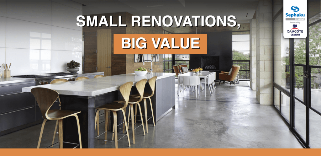 Small renovations, big value text in an open plan kitchen
